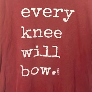 Every knee will bow men’s large comfort colors. Happy white garment tag.